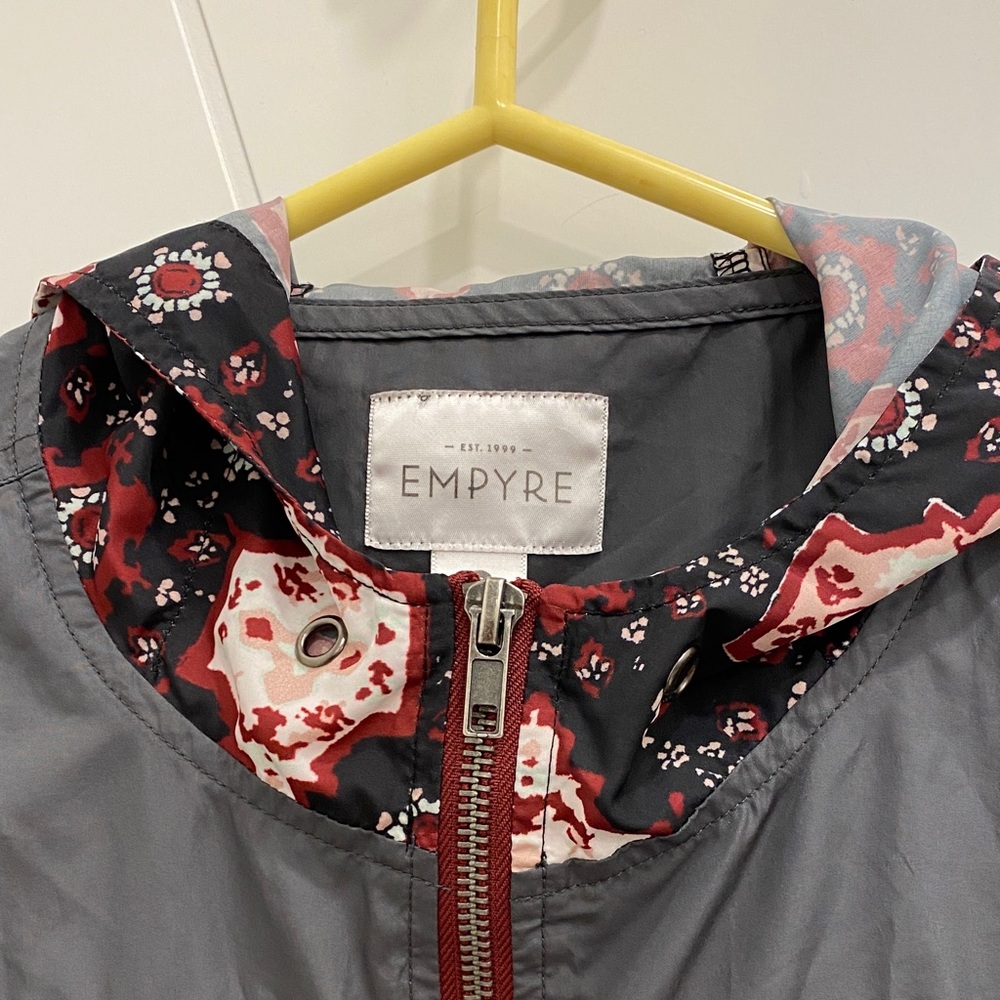 💥 Empyre Hooded Windbreaker Grey Floral Zip Front Lightweight Utility Hoodie - Picture 3 of 9
